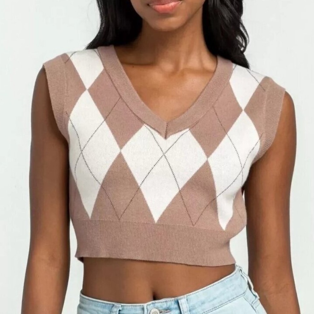 RSQ Brown Cream Sleeveless Crop Tank Top